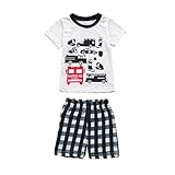 笑え熊 乳幼児 夏Tシャツ 自動車の上着+チェックプリントのズボン2点セット カジュアル 人気 普段着 キッズ おしゃれ