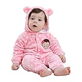 ベビー服 ロンパース モコモコ ジャンプスーツ マシュマロボア コットン かわいい キッズ コスチューム あったか着ぐるみ フード付き 男女兼用 (58CM(4-6ヶ月), ピンク)