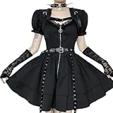 アイドル衣装 コスプレ ワンピース ロリータ ゴシック 黒 ゴスロリ お嬢様 ドレス 可愛い Aライン 膝丈 ショート スカート パーディー S