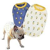 [FRENCH FRENCH]犬服 夏 レモン タンクトップ 春 フレンチブルドッグ パグ 中型犬 小型犬 フレブル ブルー ベージュ 伸縮性 犬 服 トイプードル ドッグウェア ペット服 レモン柄 KM961T (ブルー, 2XLサイズ)