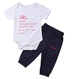 半袖ロンパース+ロングパンツ 上下2セット 赤ちゃん 英字パターン ラウンドネック 白いTシャツ ボディスーツ + 穴 ズボン子供服 （0〜24ヶ月） (18-24ヶ月)