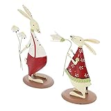 F Fityle 20 cmと16 cm　手描き　ヨーロッパスタイル　彫刻ウサギ　置物　贈り物　