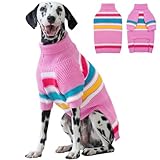 IECOii 犬 服 冬 ストライプ 犬用セーター 伸縮性 犬服 秋冬 ハイカラー 柔らかい 犬 服 防寒着 お出かけ 部屋着 誕生日 聖夜 新年 トイプードル 服 チワワ 服 フレブル 服 中型犬 ピンク XL