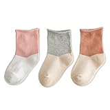 XIKA ベビー キッズ ソックス 靴下 コットン 2トーン 無地 綿ソックス ショート丈 柔らかい ３足セット (ライトカラーM（約1-2歳）)