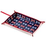 わくわくお食事タイムのベビーランチョンマット・トレイ　ポルカドットとストライプのフレンチリボン（ネイビー）　B0503300　日本製