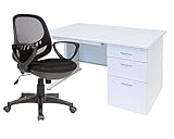 事務机 片袖机と高機能メッシュ肘付きチェアのセット オフィスデスクと事務椅子のセット品 (W1000*D700*H700＋チェア色：背黒座黒)