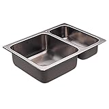 Moen G202721 2000 Series 20 Gauge Double Bowl Drop In Sink, Stainless Steel, 26 1/16" x 19 5/16" [並行