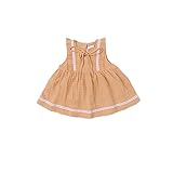 夏ベイビー服 女の子ワンピース 120cm Pojour 綿麻 キッズ用かわいいレースドレス 子供ギフト 綿 通気 黄色