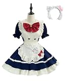 [YZZYQQ] メイド服 猫 コスプレ ハロウィン 仮装 レディース 半袖 コスチュームセット 萌え レディース ドレス 喫茶店 遊園地 ネイビー S