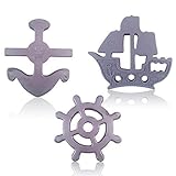 Nautical Set of 3 Baby Teether Toys. BPA Free Silicone Anchor, Helm and Pirate Ship. [並行輸入品]