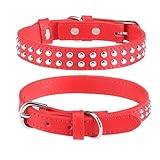 BINGPET 犬 首輪 ペット用品 ベーシック 犬首輪 本革 スタッズ付き 犬の首輪 いぬ 犬くびわ 小型犬 中型犬 大型犬 柴犬 秋田犬 (レッド Mサイズ)