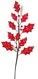 パックの24人工赤とゴールドグリッターHolly Leaf with BerriesクリスマスSprays 22 "