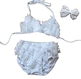 puni't day(プニットデー）70～80センチ ベビー レース ふりふり 水遊び 水着 ヘアピン セット スイムウェア プリプリ ビキニ セパレート ホワイト ピンク キッズ フリフリ 海 プー