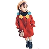 CXYP　ベビー服 子供服　秋　コート　女の子　可愛い　花ネック　キッズ　中綿　 防寒　アウター 　ラシャー　女の子　保温トレーナー　 (130cm, ワインレッド)