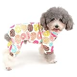 ZUNEA 犬 つなぎ パジャマ 春夏 ロンパース 小型犬 洋服 おしゃれ かわいい ドーナツ柄 ドッグウエア Tシャツ 部屋着 寝間着 抜け毛防止 ペット 犬の服 猫服 お散歩 お洒落 L
