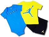 (JORDAN)ジョーダン ベビー ロンパース＆パンツ 3点セット (9-12M(9～12ヶ月 75cm-80cm）, 青レモン黒) [並行輸入品]