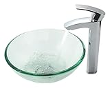 Kraus C-GV-101-14-12mm-1810CH Clear 14 Glass Vessel Sink and Visio Faucet Chrome by Kraus