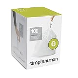 simplehuman Code G Custom Fit Liners, Drawstring Trash Bags, 30 Liter / 8 Gallon, 100-Count Box