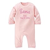 名前入り ロング ロンパース [LR201] 80cm ライトピンク×ピンクロゴ 出産祝い 誕生日 プレゼント おしゃれな 名入れ ベビー服