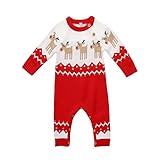 長袖ロンパース　クリスマス　トナカイ　ロンパース　長袖セーター　男の子 女の子 プレゼント (レッド, 80)