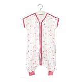 Petit Bella スリーパー 夏用 キッズ 4重ガーゼ 半袖 ベビー寝袋 オーガニックコットン ベビー スリーパー 綿 薄手 子供 赤ちゃん ボタン開閉式 プレゼント 出産祝い 通気 (M, ピ