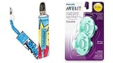 Philips 2 Pack AVENT Soothie Pacifier, Green, 0-3 Months+BooginHead (ブーギンヘッド) Paci Grip おしゃぶりホルダー パー