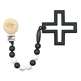 Non-Toxic BPA Free Silicone Black Cross Teether with Silicone Beads and Clip [並行輸入品]