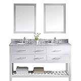 Virtu USA md-2260-wmro-wh-002 Caroline Estate 60 "ダブルバスルームVanity with Marble andラウンドシンク上部をポリッシュクローム蛇