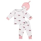 (ラランドリー) laraandlory ベビー服 女の子 3点セット長袖Tシャツ＆ロングパンツ＆帽子 小鳥柄 (70/0-6ヶ月, ピンク)