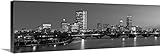 円キャプチャプレミアムシックラップキャンバス壁アート印刷題名Boston City Skyline at Night、ブラックとホワイト 60" x 20" 2417959_24_60x20_none
