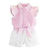 leegorベビー女の子ストライプボタンTシャツトップス+ショートパンツ夏衣装セット カラー: ピンク