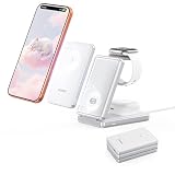 RORRY AuraDock ワイヤレス充電器 4in1【業界初 着脱式モバイルバッテリー搭載 3in1進化 最大20W急速充電】magsafe対応 4台同時充電ステーション 15W/5W マグネット 折りたたみ式 5000mAh iPhone17/16/15/14/13/12シリーズ＆Apple watch＆AirPods 置くだけ充電 Type-C 持ち運び 旅行・オフィス 防災 シルバー
