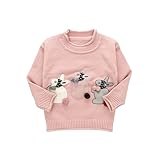 Pojour ベビー服 子供服 女の子ニットセーター 冬 防寒 かわいいウサギトップス おしゃれ 暖かい 厚手 綿 ベビールームウェア 普段着 カジュアル 旅行 記念日 プレゼント 丸首 ピンク