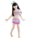 EASONDDD 子供 水着 キッズ 女の子 ビキニ 分体式 セパレート タンキニ 2点セット スイムウェア フリル 花柄 かわいい 子供 スカート ブルーS