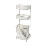 キャスター付き ランドリーバスケット ランドリーラック 【3段 アイボリー】 幅45cm 深型タイプバスケット 日本製 〔ランドリー収納 洗濯用品〕