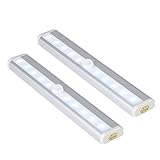 MECCION LEDセンサーライト 10個 高輝度と省エネ ワイヤレス たんす用 人感センサー led ライト 冷蔵庫にも適応 自動点灯消灯 充電式 (昼光色(二個セット）)