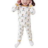 キッズ子供ベビー服綿100％ルームウェア長袖パジャマ寝間着上下セット (イエロー,110)