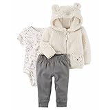 カーターズ carter's 男の子用アイボリーくまさん立体耳フード付きフリースジャケットxクマさんプリントボディースーツ上下3点セット (12months(72-78cm)) [並行輸入品]
