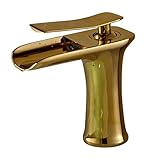 EyekepperゴールドWaterfall注ぎ口開きチャネルシングルハンドル排水溝バスルームシンク蛇口ミキサータップ