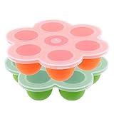 Lovoski 2トレイ　安全シリコン　ベビー　フードコンテナ　離乳食保存　冷凍保存皿　製氷皿　小分け　全6色 - グリーンとオレンジ