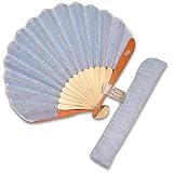 [京都　洛～伝統となごみの和雑貨] 布扇子 女性用 「フレンチリネン ブルー」 差し袋セット 婦人用 レディース