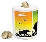 動物園コインボックスBank by Ambesonne、Magical Fantastic Colorful Nature抽象化象蝶鳥Rural Safari、印刷セラミックコイン銀行お金ボックスの保