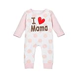 Famuka 赤ちゃん英字ロゴロンパース　ドット/星プリント長袖ベビー服　（ピンク１８-２４ヶ月）