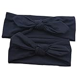 Lovoski 2点セット　ママ　ベビー　親子　蝶結び　ウサギの耳　ヘアバンド　ラップ　ヘッドバンド　髪留め　全8色 - ブラック