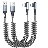 USB Type Cケーブル L字【3M/2本セット】Avibrex コイル型 伸びる タイプC ケーブル 急速充電 usb c ケーブル3.0A 伸縮コード TPU素材 Type Cスプリングライン iPhone15 Pro MAX, アイホン16 Pro MAX,iPad Pro Xperia,Samsung Galaxy S23 S22 S21 S20 S10/USB-C機器対応(灰)