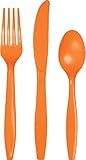 Touch of Color Premium Plastic Cutlery Assortment (Forks Spoons Knives) Sunkissed Orange 24-Count [並
