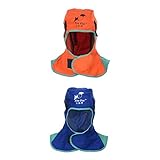 Perfk 溶接用　保護具　2個　ヘルメット用　頭巾　難燃性　洗濯可能　溶接ネック　オレンジ＆青　お買い得
