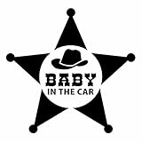 【赤ちゃんがいます Baby in the car star Ver.10 ウエスタン調 星柄 カッティングステッカー 2枚組 幅約14cm×高約13.5cm】黒（ブラック）