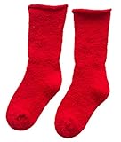 Plus Nao(プラスナオ) 靴下 ソックス キッズ 子供靴下 キッズソックス もこもこ 厚手 無地 シンプル クルーソックス 小物 カジュアル 約7-10歳 レッド