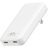 薄型 USB-C 充電器 65W 【超薄14.6mm・折りたたみ式】 PD対応 USB-C 2ポート 小型 軽量 GaN 急速充電 MacBook/iPhone/iPad対応 PSE認証 出張・旅行向け
